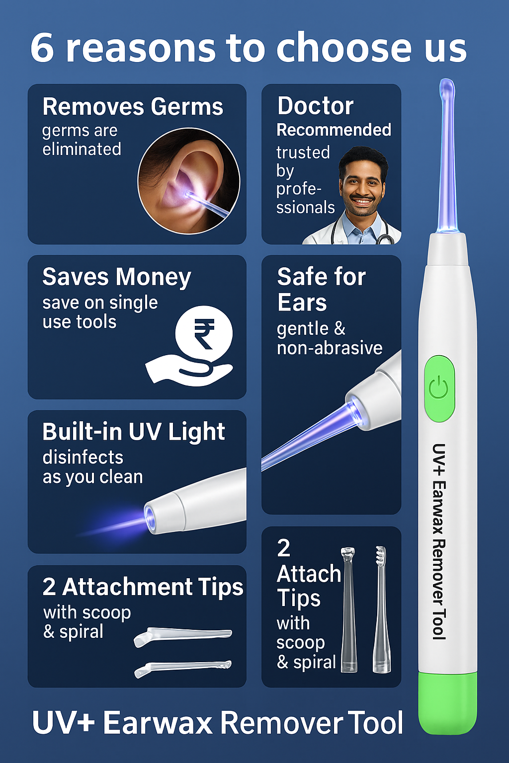 Dr UV+™ Earwax Remover Tool – With Germ-Killing UV Light